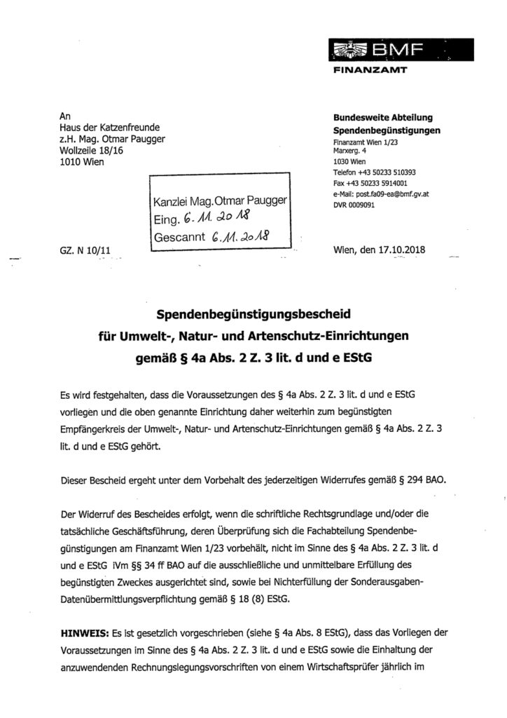Spendenbegünstigungsbescheid