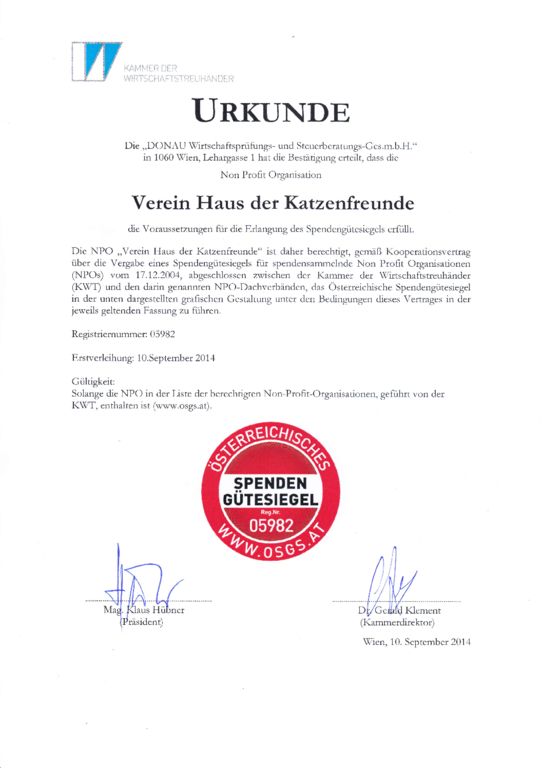 Spendengütesiegel Urkunde 2014